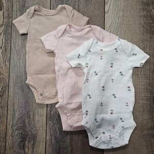 Carter's - Pink, Beige and White Flowered Bodysuits